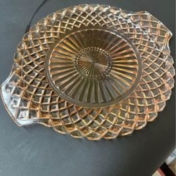 Vtg Anchor Hocking WATERFORD Waffle Pattern Depression Glass cake plate Tray - Picture 1 of 5